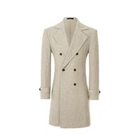 Manteau en laine croisé pour homme, revers cranté, longueur genou, coupe ajustée, vêtement d'extérieur formel