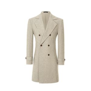 Manteau trench en laine pour homme, double boutonnage, couleur unie, col rabattu, manches longues, vêtement formel d'automne - Product Image 1