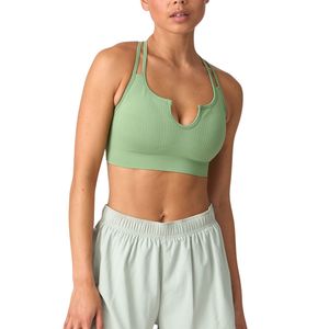 Sujetador deportivo sin costuras para mujer, con espalda cruzada, acanalado, push-up, para gimnasio, yoga, fitness, ropa deportiva, logotipo personalizado, OEM - Product Image 2
