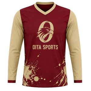 เสื้อฟุตบอลทีมสีแดงเลือดหมู แขนยาว สำหรับผู้ใหญ่และเด็ก น้ำหนักเบา ระบายอากาศได้ดี ชุดยูนิฟอร์มฟุตบอลแบบกำหนดเองสำหรับทีม - Product Image 1