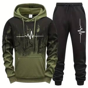Ensemble de survêtement personnalisé léger et écologique pour homme avec motif battement de cœur, pull à capuche et pantalon de jogging en molleton, vente en gros, 2 pièces - Product Image 2