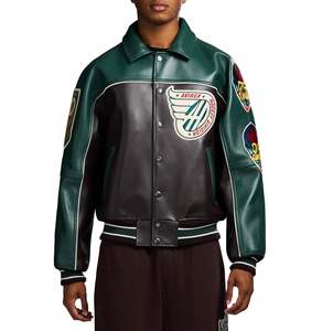 Chaqueta Varsity Verde y Negra para Hombre Avirex, Diseño con Parches Bordados, Cuello Camisero, Estilo Casual de Cuero, para Otoño - Product Image 1
