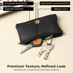WRIZA Handcrafted PU Leather Short Key <b>Pouch</b> Zipper Key Case for <b>Men</b> Women Durable Organizer Compact Key Holder - Product Image 2