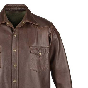 High Quality Men's Genuine Leather <b>Shirts</b> Vintage Winter Thin Casual Style Plus Size Stand Collar Horn <b>Button</b> Breathable - Product Image 4