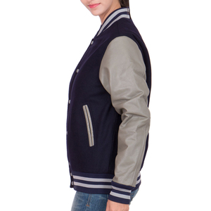 New Crop Women Wool Varsity Jackets Custom Logo Applique Letters Patches Casual Buttoned up Women's Varsity Jacket - Product Image 2