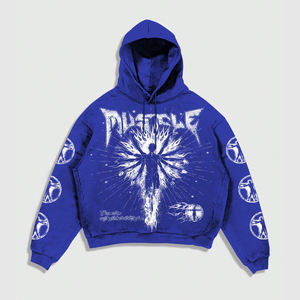 Sweat à capuche zippé surdimensionné en coton avec épaules tombantes, imprimé avec des patchs, sérigraphié, pour hommes, fabrication OEM personnalisée - Product Image 3