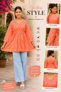 Women <b>Coral</b> Square Collar Long Sleeve Natural Waist A-Line Woven Midi Casual Ethnic Printed Cotton Kurti Tunic <b>Top</b> - Product Image 6