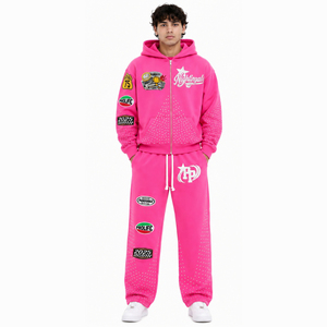 Conjunto de Sudadera con Capucha y Pantalones de Chándal de Felpa Gruesa para Hombre, Novedad 2026, Personalizado con Pedrería, Cremallera Completa, Oversize, de Algodón French Terry - Product Image 1
