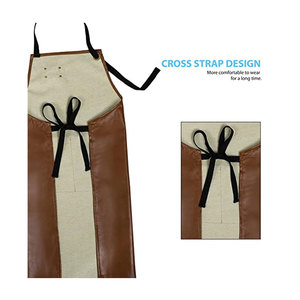 Tablier en coton marron et beige avec bretelles croisées, taille ajustable, résistant à l'eau, 1 à 4 poches pour la cuisine et l'usage quotidien - Product Image 5