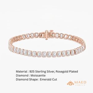 กำไลข้อมือเทนนิสโมอิสซาไนต์สำหรับผู้หญิง สีโรสโกลด์ ดีไซน์โซ่เส้นเล็ก ประดับด้วยพลอยรูปทรงสี่เหลี่ยมผืนผ้า เครื่องประดับแฟชั่น ของขวัญสำหรับเจ้าสาว สวยสง่า - Product Image 6