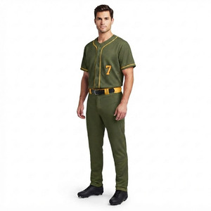 Uniforme de baseball professionnel pour hommes, 100% polyester, haute performance, respirant, anti-transpiration, manches courtes - Product Image 1