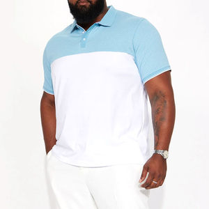 Polo homme bicolore bleu ciel et blanc en mélange de coton, manches courtes, décontracté, respirant, confortable, avec logo personnalisé, coupe ajustée - Product Image 3