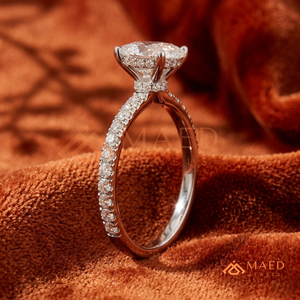 925 Sterling <b>Silver</b> Oval Cut Moissanite/Diamond Engagement <b>Ring</b> for Women, Pave Diamond Band <b>Solitaire</b> <b>Ring</b> - Product Image 2