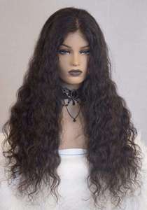 Perruque de cheveux humains longs ondulés pré-épilée, avec dentelle frontale HD transparente, effet mouillé et ondulé, noir naturel, sans colle, en cheveux vierges - Product Image 4