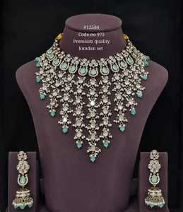 12584Premium Kundan Necklace and Earring <b>Set</b> with Red Zircon and Imitation <b>Pearls</b> Mehandi Plated Vintage Style for Wedding Wear - Product Image 2