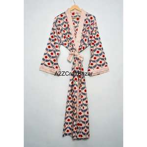 Kimono Tradicional con Estampado Floral 100% Algodón Puro para Mujer, Ropa de Dormir de Verano, Bata Casual para la Playa o la Noche, Cintura Elástica - Product Image 1