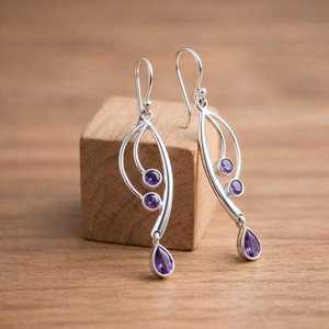 Handmade Peace Amethyst Dangle <b>Earrings</b> Sterling Silver Purple Gemstone Jewelry for Wedding Engagement Trendy Style Wholesale - Product Image 2