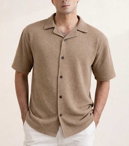 High Quality Men Textured Short Sleeve Shirt & Relaxed Pants <b>Tracksuit</b> 2Pcs Outfit Low Price Newest Design Men Summer Co-ord Set - Product Image 4