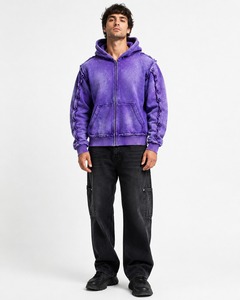 Sweat à capuche pour homme en coton 100% tricoté, avec logo personnalisé, effet délavé, haute qualité, style tendance, vente directe d'usine - Product Image 1