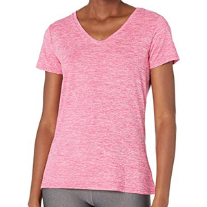 Women's Space Dye V-Neck Athletic T-Shirt Moisture-Wicking Short Sleeve Gym Yoga Workout <b>Top</b> Wholesale OEM Multi-Color - Product Image 4