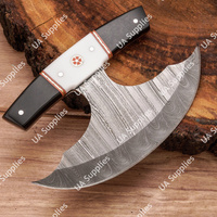 Couteau Ulu Premium au design moderne, lame en acier Damas, manche ergonomique, ambidextre, étui en cuir, durable, cuisine, extra tranchant