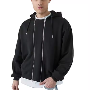 Vente en gros de sweats à capuche unis oversize et amples, sweats à capuche courts personnalisés à double fermeture éclair, sweats à capuche streetwear vierges épais pour hommes - Product Image 1