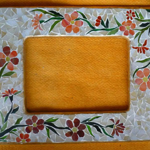 White Resin Mosaic Photo <b>Frame</b> Orange Floral Vine Handmade Picture <b>Frame</b> Tabletop Home Decor Rectangle Display Photo <b>Frame</b> - Product Image 1