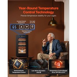 Humidor Elettrico per Sigari in Legno di Cedro Spagnolo da 23L con Armadietto per 150 Sigari e Controllo della Temperatura per Uso Domestico - Product Image 2