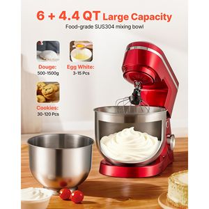 Robot culinaire électrique 300W, batteur sur socle 4,4QT+6QT avec 10 vitesses, bols en acier inoxydable, fonction tête inclinable - Product Image 5