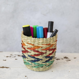 Panier à plantes en jonc de mer tressé à la main, écologique et respirant, pot de fleurs d'intérieur, jardinière tissée, design pliable, rayures arc-en-ciel colorées - Product Image 3