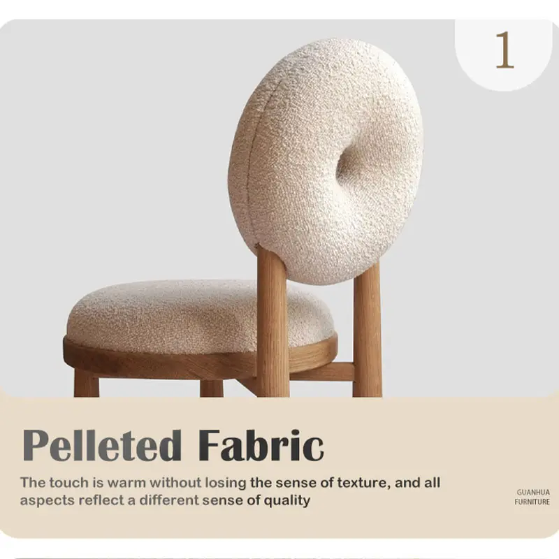 Fabricante de fábrica pierna de madera sala de estar moderna silla de ocio de lujo donut respaldo diseño tela de peluche Silla de comedor