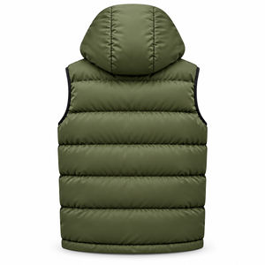 Mens Hooded Puffer Vest Windproof Winter Sleeveless Padded Jacket Olive Green Zipper Front <b>Quilted</b> <b>Waistcoat</b> - Product Image 2