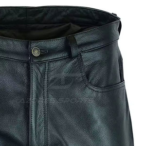 Men's Genuine Leather Slim Fit Straight Mid Waist Dark Wash Casual <b>Pants</b> Eco-Friendly Breathable Quick Dry Lightweight Trendy - Product Image 5