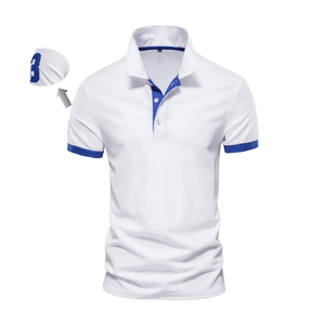 Chemise décontractée noire slim fit pour homme en polyester tricoté, à manches courtes, avec bordure contrastante et boutonnage, idéale pour le golf, personnalisable sur le devant - Product Image 2