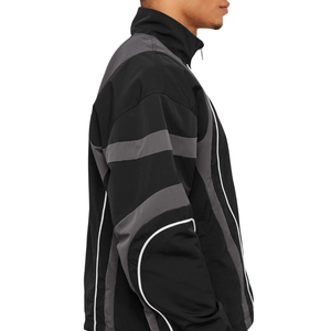 เสื้อแจ็คเก็ตแทร็คโอเวอร์ไซส์สำหรับผู้ชาย น้ำหนักเบา กันลม มีซิป เสื้อผ้ากีฬา สตรีทแวร์ แผงตัดต่อสีตัดกัน เสื้อโค้ทลำลองสำหรับออกกำลังกาย ชุดกีฬา - Product Image 3