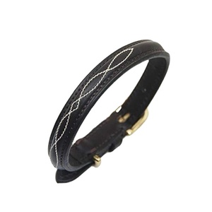 ปลอกคอสุนัขหนังวัวแท้สีดำเย็บดีไซน์คลาสสิก - Product Image 1