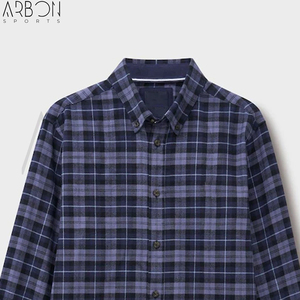 Chemises en flanelle à carreaux bleu marine et violet classiques pour hommes, confortables, nouvelle collection, manches longues, en coton, boutonnées, prix de gros. - Product Image 6