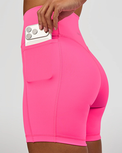 Legging court de sport pour femme à taille haute, effet push-up, avec poche téléphone, design en maille, séchage rapide, idéal pour le yoga et le cyclisme - Product Image 2