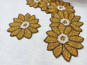 Handmade Beaded Flower Coaster Set Of 6 Reusable Bar Mats Classic <b>Drinkware</b> <b>Accessories</b> For Home Use - Product Image 3