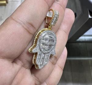 Colgante de Diamante Humza con Corte Baguette y Redondo Brillante, Colgante de Moissanita en Plata 925, Regalo de Joyería Fina, Colgantes y Dijes - Product Image 2