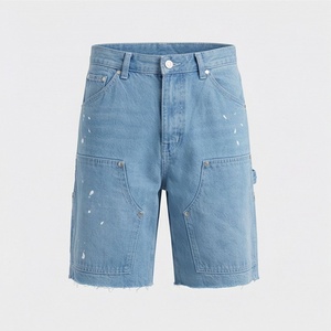 Shorts en jean élastiques pour hommes, style streetwear, denim déchiré, couleur et motif personnalisés, décontracté d'été, longueur genou - Product Image 1