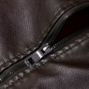 แจ็คเก็ตหนังผู้ชายสีน้ำตาลสุดเท่ห์ ดีไซน์ใหม่ คอตั้ง ปรับแต่งได้เต็มที่ หนังวัวแท้ 100% ปิดซิป ย้อมสีพื้น - Product Image 5