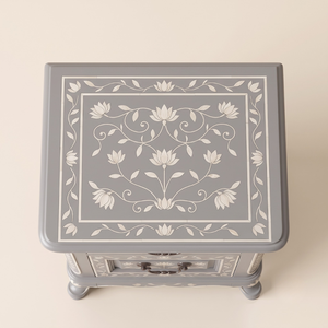 Handcrafted Eco-Friendly Gray Bone Inlay Modern <b>Bedroom</b> Furniture Nightstand Floral Pattern Two <b>Drawer</b> <b>Side</b> Table Living Room - Product Image 3