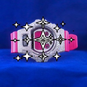 Montre unisexe avec affichage LED en moissanite, cadran lumineux, boîtier en acier inoxydable, bracelet en silicone rose - Product Image 1