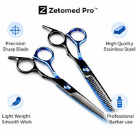 Zetomed Pro MA-13908 Özel Tasarım Sağ El Kullanımlı Berber Makası Orta Boy Saplı Yüksek Kaliteli 440C Paslanmaz Çelik Saç Kesme Makası