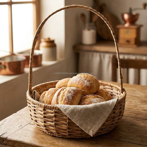 Hand Woven Cane Wicker Kitchen <b>Gift</b> <b>Hamper</b> <b>Basket</b> with Red Gingham Lining Eco-Friendly Multifunction Storage 10x12x4 Inch - Product Image 6