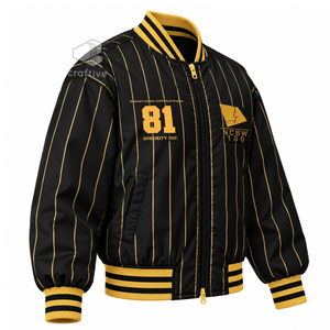 Chaqueta Bomber NCBW para Mujer, Negra con Rayas Doradas, Satinada, Estilo Universitario, con Letras Griegas Bordadas, Cierre de Cremallera, Cuello y Puños de Punto Acanalado - Product Image 2