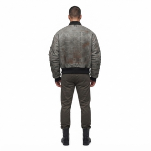 Heavy Oil-Washed Distressed Steerhide Leather MA-1 Bomber Jacket 1.4mm Thick Cropped Boxy Fit Vintage Concrete Gray - Product Image 2
