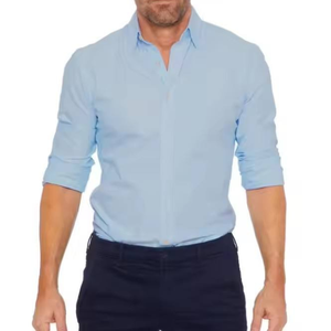 Camisa de Vestir Personalizada de Poliéster/Algodón para Hombre, Estilo Safari a Cuadros, Cuello Camisero, Antiarrugas, Sin Plancha, Ropa Profesional de Negocios - Product Image 6
