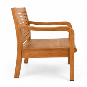 Chaise de jardin moderne en teck massif avec dossier ventilé et accoudoirs intégrés, écologique, pour salon, école, parc - Product Image 2